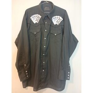 White Horse Pearl Snap Shirt Black Embroidered Poker Card Western Casino XXL